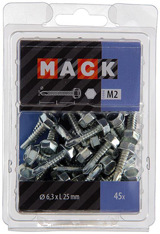 Mack 1018088 – selbstbohrende Sechskantschraube. Kopf verzinkt. 45 Stück 6,3 x 25 mm | 5 Stück