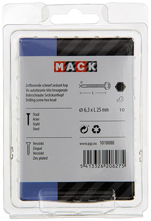 Mack 1018088 – selbstbohrende Sechskantschraube. Kopf verzinkt. 45 Stück 6,3 x 25 mm | 5 Stück