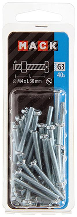 Mack 1018092 - Metallschraubzyl. Kopf + Mutter plattiert 40 Stück M4 x 30 mm | 5 Stück