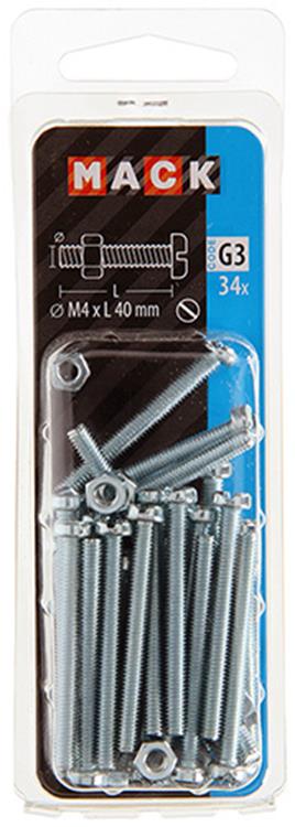 Mack 1018093 - Metallschraubzyl. Kopf + Mutter plattiert 34 Stück M4 x 40 mm | 5 Stück