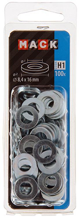 Mack 1018118 - Unterlegscheibe Stahl verzinkt 100 Stück 8,4 x 16 mm | 5 Stück
