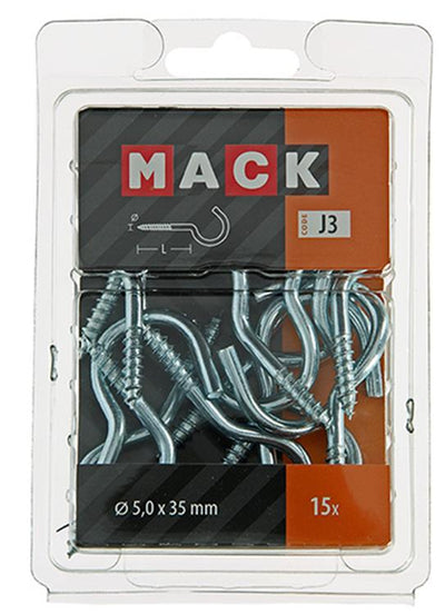 Mack 1018141 - Schraubhaken Stahl verzinkt 15 Stück 5,0 x 35 mm | 5 Stück