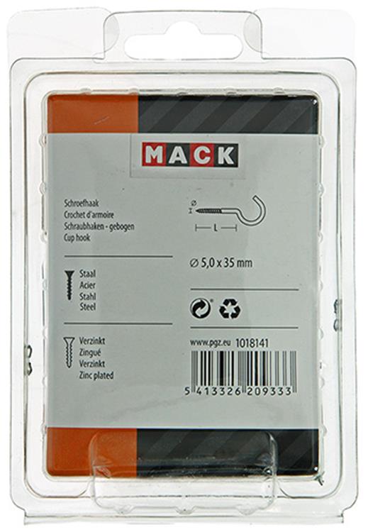 Mack 1018141 - Schraubhaken Stahl verzinkt 15 Stück 5,0 x 35 mm | 5 Stück