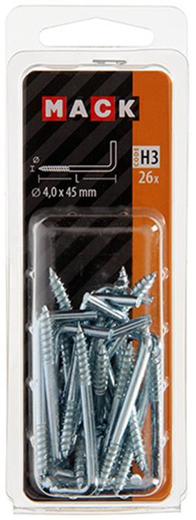 Mack 1018145 - Daumenschraube aus verzinktem Stahl, 26 Stück, 4,0 x 45 mm | 5 Stück