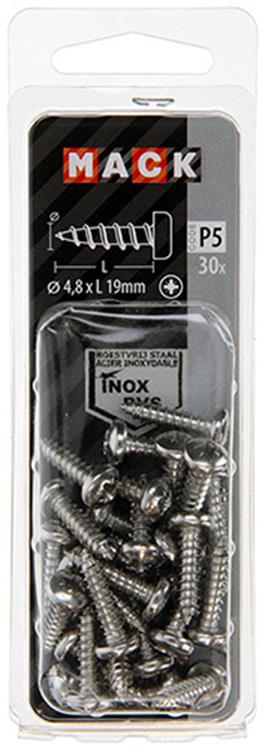 Mack 1020019 – selbstschneidende Schraube Zylinderkopf A2 30 Stück 4,8 x 19 mm | 5 Stück