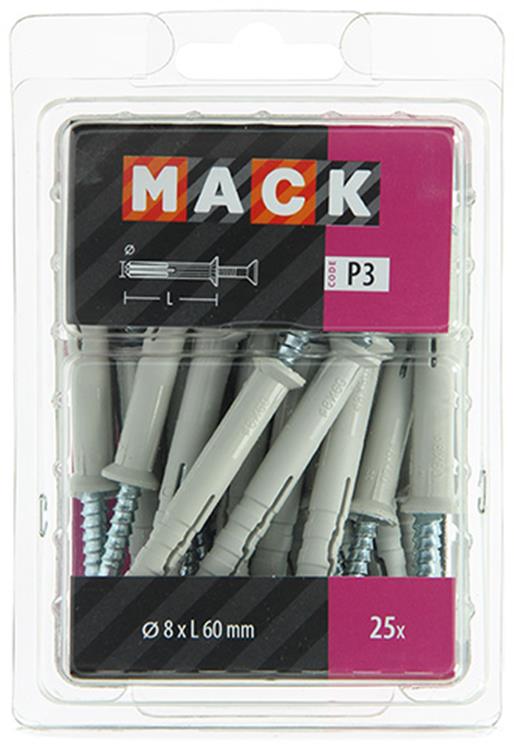 Mack 1018167 - Nylon-Nageldübel Polyamid 25 Stück 8 x 60 mm | 3 Stück