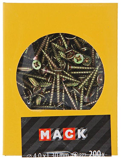 Mack 1020092 - Spanplattenschraube mit Kopf gelb mit 200 Stück 4,0 x 30 mm | 5 Stück