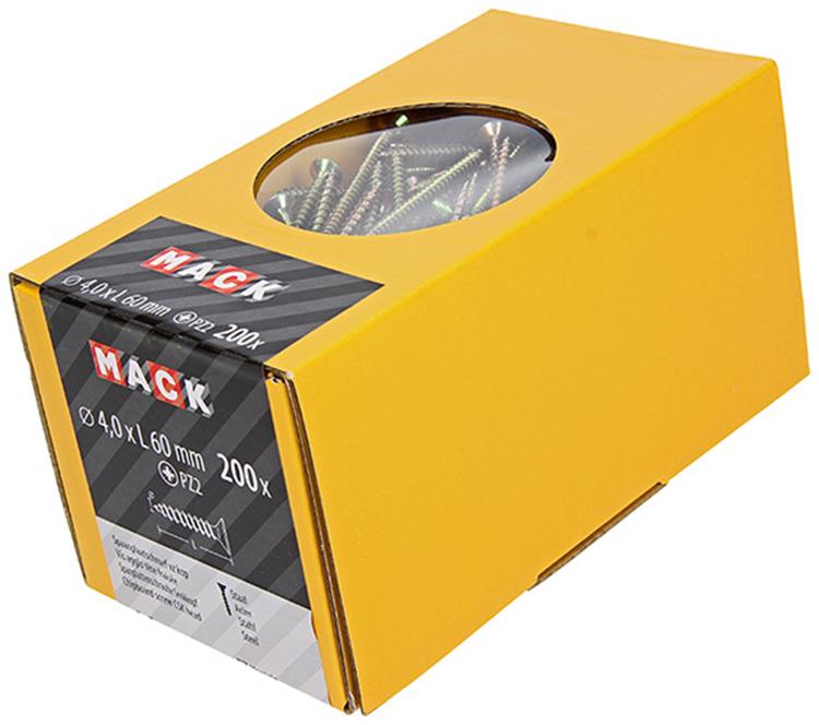 Mack 1020097 - Spanplattenschraube mit Kopf gelb VZ 200 Stück 4,0 x 60 mm | 2 Stk