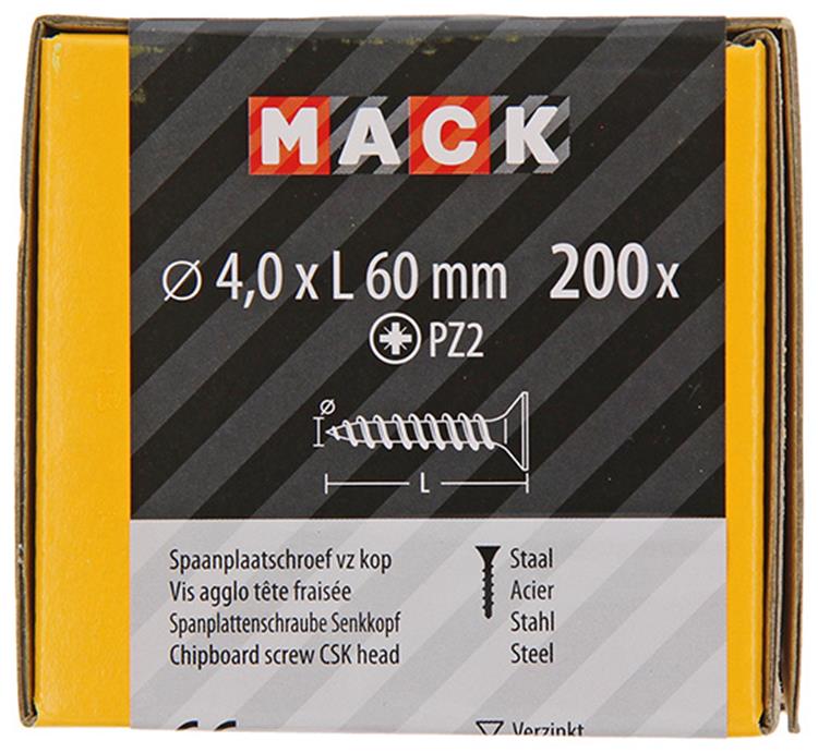 Mack 1020097 - Spanplattenschraube mit Kopf gelb VZ 200 Stück 4,0 x 60 mm | 2 Stk