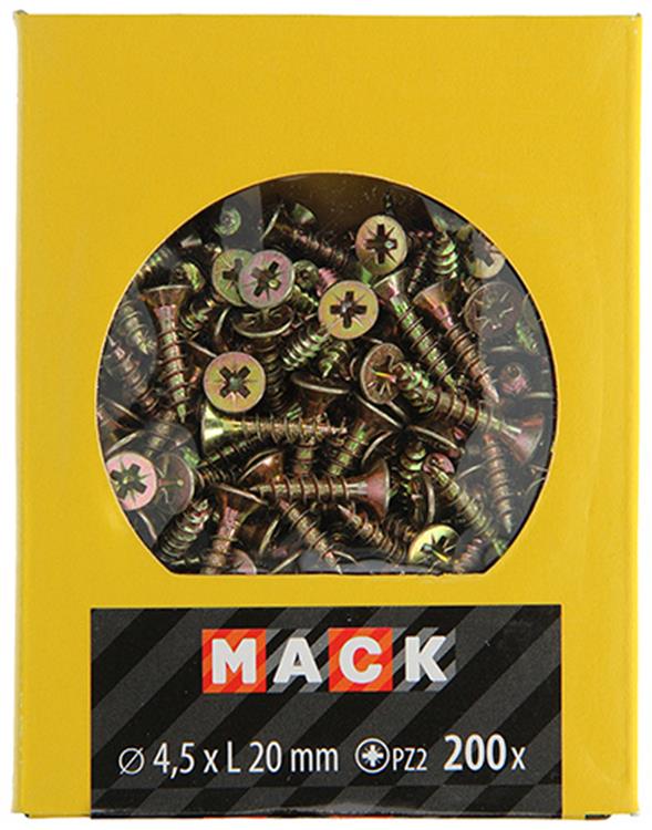 Mack 1020100 - Spanplattenschraube mit Kopf gelb mit 200 Stück 4,5 x 20 mm | 5 Stück