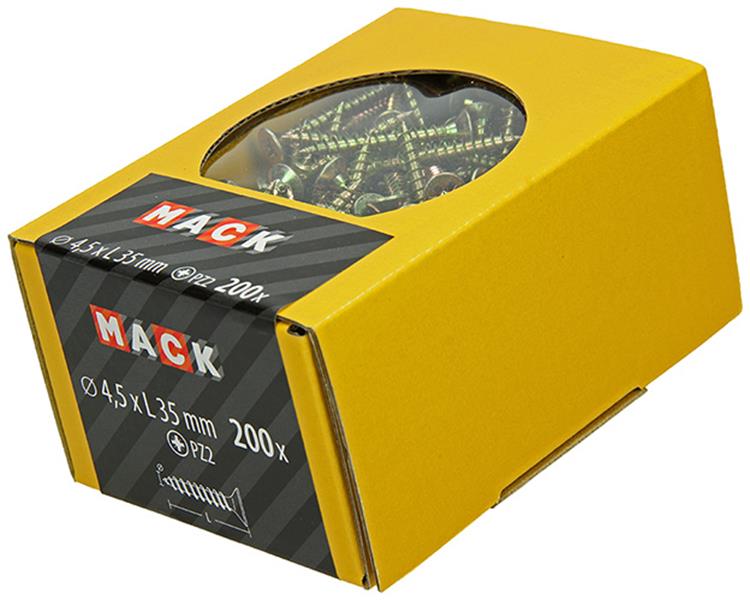 Mack 1020103 - Spanplattenschraube mit Kopf gelb mit 200 Stück 4,5 x 35 mm | 5 Stück