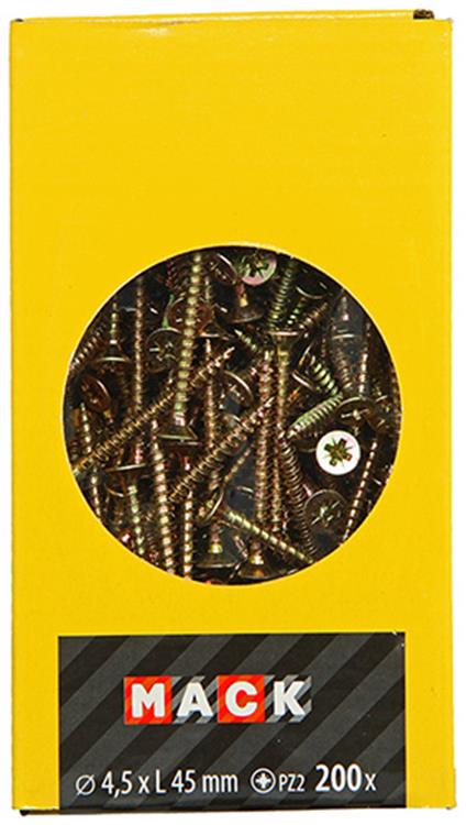Mack 1020105 - Spanplattenschraube mit Kopf gelb mit 200 Stück 4,5 x 45 mm | 3 Stück