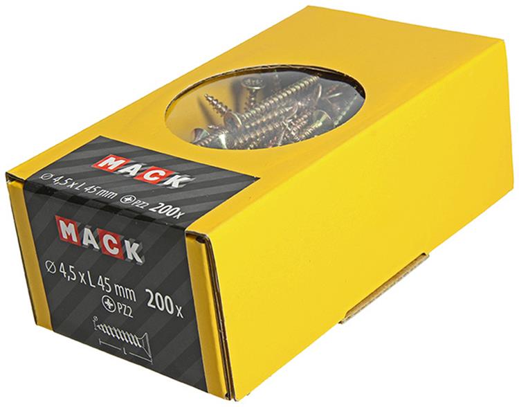 Mack 1020105 - Spanplattenschraube mit Kopf gelb mit 200 Stück 4,5 x 45 mm | 3 Stück