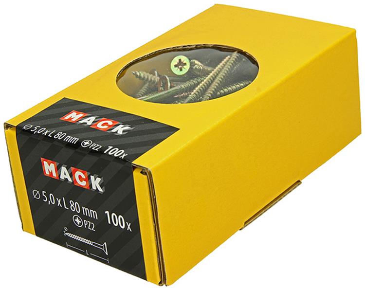 Mack 1020118 - Spanplattenschraube mit Kopf gelb VZ 100 Stück 5,0 x 80 mm | 3 Stück