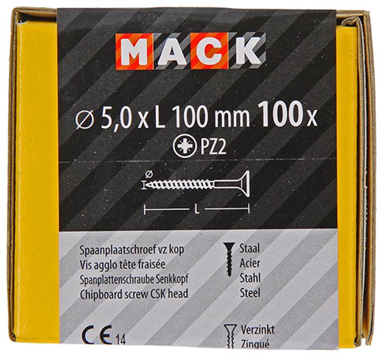 Mack 1020120 - Spanplattenschraube mit Kopf gelb mit 100 Stück 5,0 x 100 mm | 2 Stk
