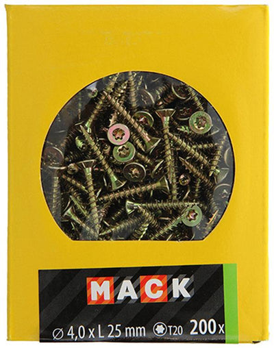 Mack 1020136 – Spanplattenschraube VZ KP-SelbstschneidenGVZ 200 Stück 4,0 x 25 mm | 5 Stück