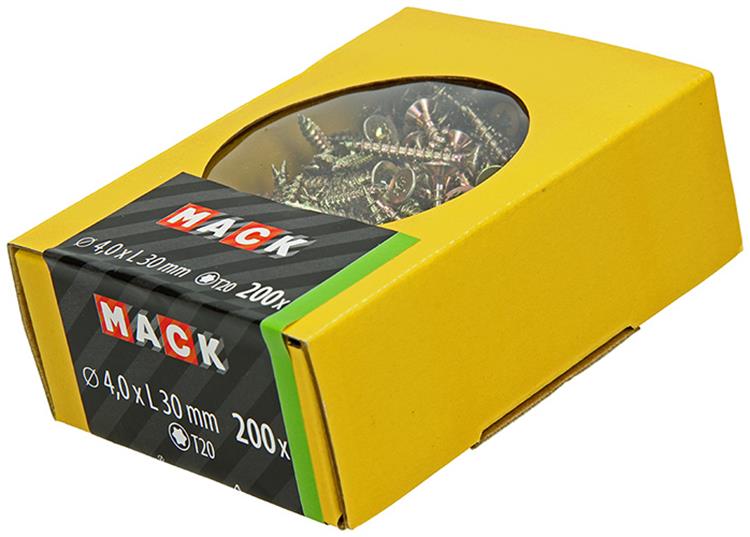Mack 1020137 – Spanplattenschraube VZ KP-SelbstsicherndGVZ 200 Stück 4,0 x 30 mm | 5 Stück