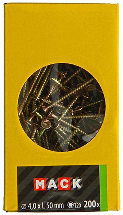 Mack 1020141 – Spanplattenschraube VZ KP-SelbstsicherndGVZ 200 Stück 4,0 x 50 mm | 3 Stück