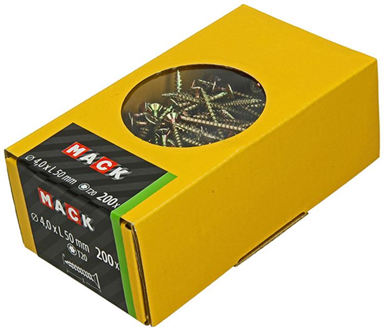 Mack 1020141 – Spanplattenschraube VZ KP-SelbstsicherndGVZ 200 Stück 4,0 x 50 mm | 3 Stück