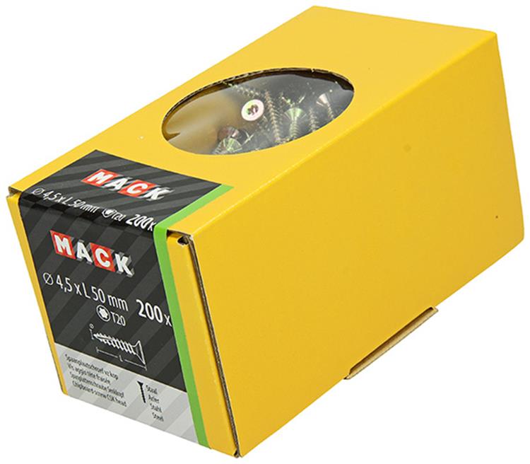 Mack 1020147 – Spanplattenschraube VZ KP-SelbstsicherndGVZ 200 Stück 4,5 x 50 mm | 2 Stk