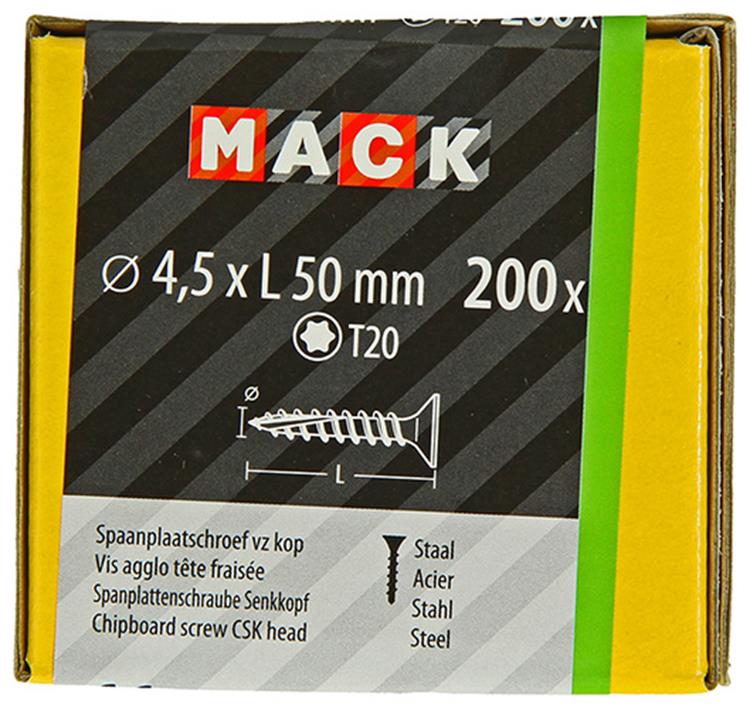 Mack 1020147 – Spanplattenschraube VZ KP-SelbstsicherndGVZ 200 Stück 4,5 x 50 mm | 2 Stk