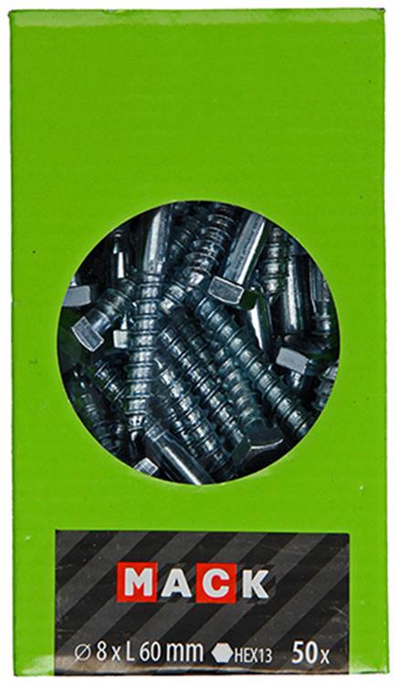Mack 1020176 - Holzgewindebolzen verzinkt 50 Stück 8 x 60 mm | 3 Stück