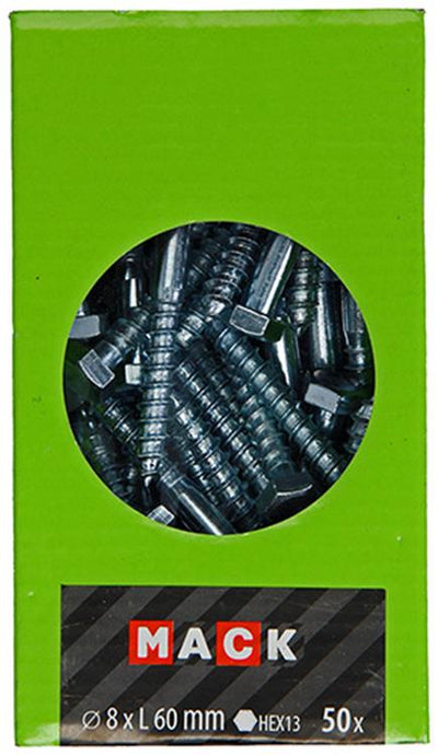 Mack 1020176 - Holzgewindebolzen verzinkt 50 Stück 8 x 60 mm | 3 Stück