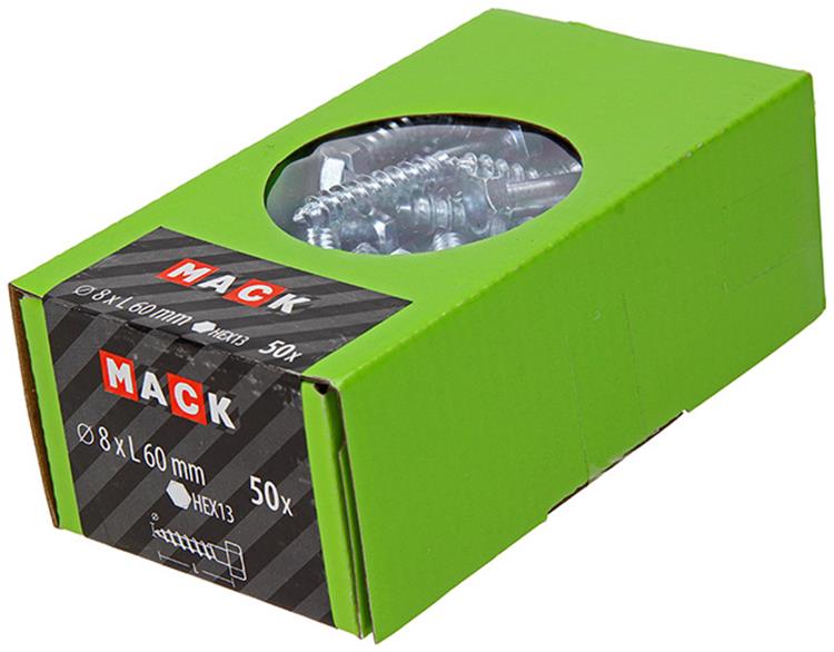 Mack 1020176 - Holzgewindebolzen verzinkt 50 Stück 8 x 60 mm | 3 Stück