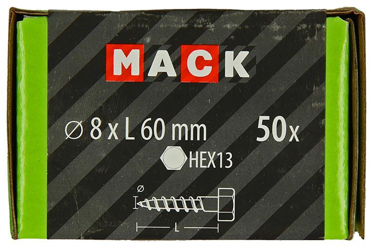 Mack 1020176 - Holzgewindebolzen verzinkt 50 Stück 8 x 60 mm | 3 Stück