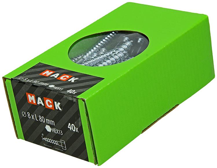 Mack 1020178 - Holzgewindebolzen verzinkt 40 Stück 8 x 80 mm | 3 Stück