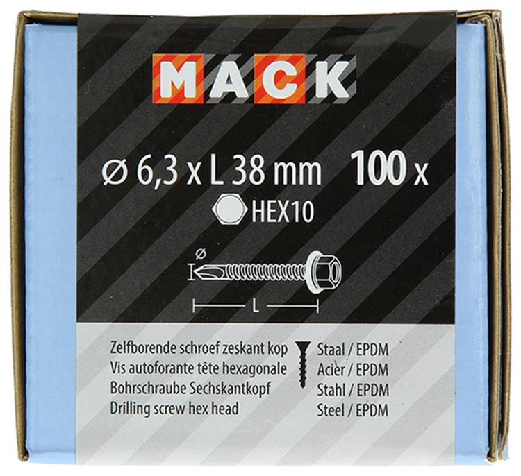 Mack 1020187 – selbstbohrende Schraube Sechskantkopf EPDM-vz 100 Stück 6,3 x 38 mm | 2 Stk