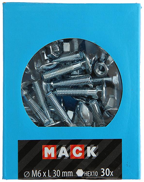 Mack 1020197 – Holzschraube + Mutter verzinkt 30 stm6 x 30 mm | 5 Stück
