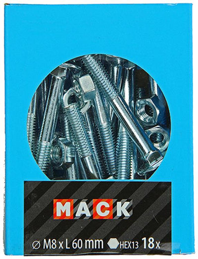 Mack 1020207 – Holzschraube + Mutter verzinkt 18 stm8 x 60 mm | 5 Stück