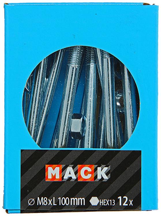 Mack 1020210 – Holzschraube + Mutter verzinkt 12 stm8 x 100 mm | 5 Stück