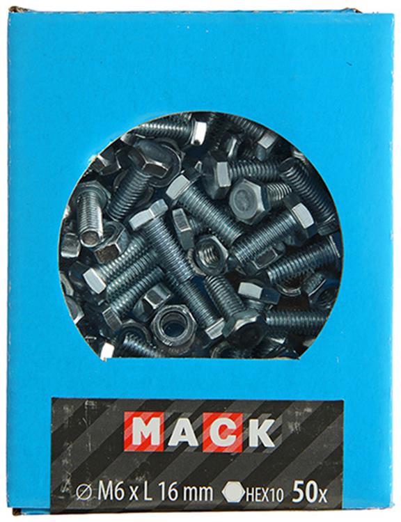 Mack 1020213 - Hahnschraube + Mutter verzinkt 50 Stück M6 x 16 mm | 5 Stück