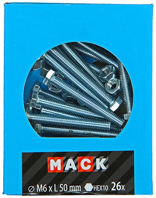 Mack 1020217 - Hahnschraube + Mutter verzinkt 26 Stück M6 x 50 mm | 5 Stück
