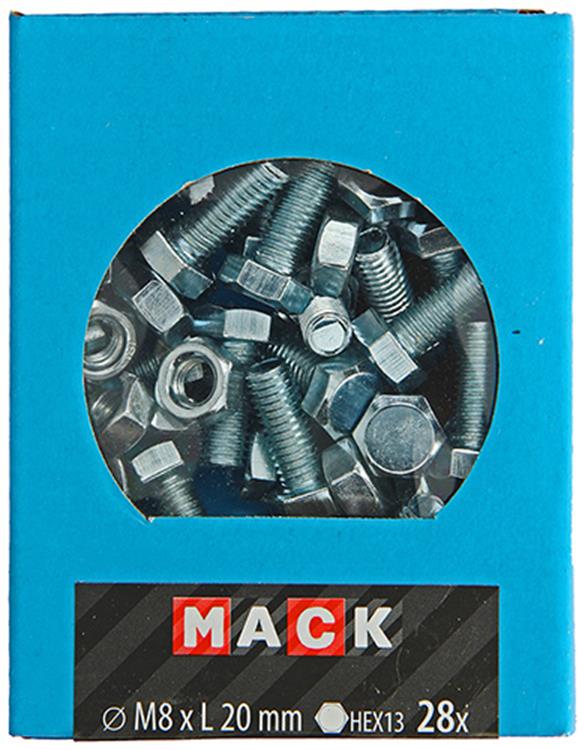 Mack 1020219 – Hahnschraube + Mutter verzinkt 28 Stück M8 x 20 mm | 5 Stück