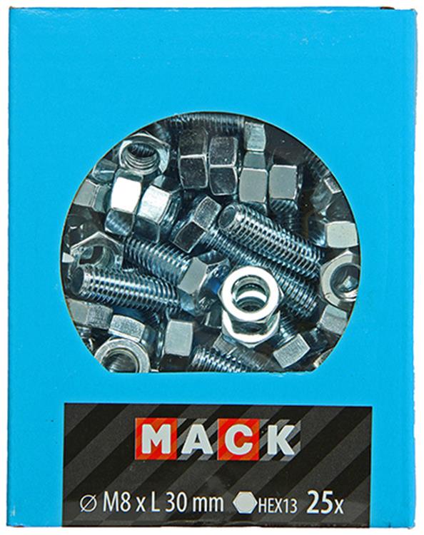 Mack 1020220 – Hahnschraube + Mutter verzinkt 25 Stück M8 x 30 mm | 5 Stück