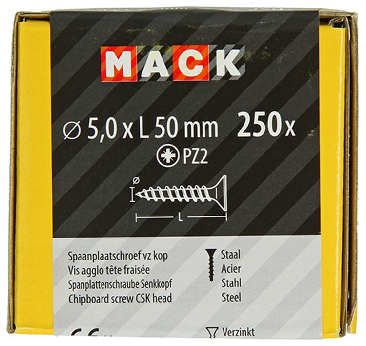Mack 1020268 – Spanplattenschraube VZ-Kopf GVZ 250 Stück 5,0 x 50 mm | 1 Stk