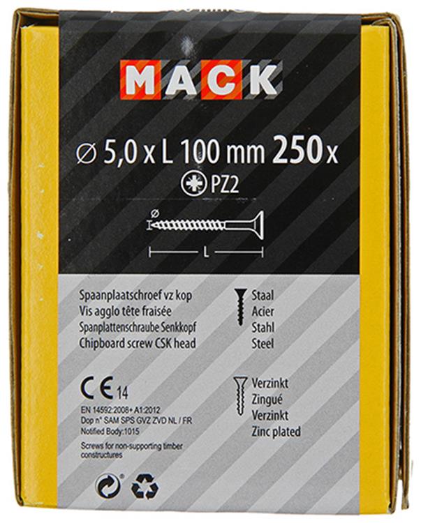 Mack 1020273 – Spanplattenschraube VZ-Kopf GVZ 250 Stück 5,0 x 100 mm | 1 Stk