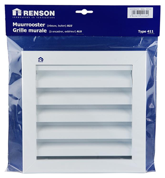 Renson 1006224 – Wandgitter Einbau 411 Alu Ral 9010 200 x 200 mm | 1 Stk