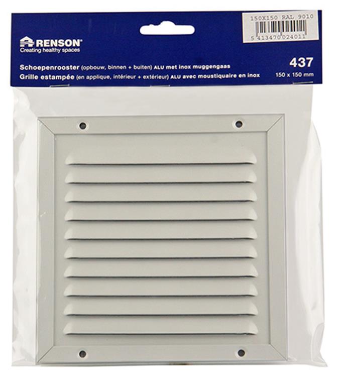 Renson 1006342 – Flügelgitter + Rahmen + Moskitonetz. Konstruktion 437 ral9010 150x150mm | 2 Stk