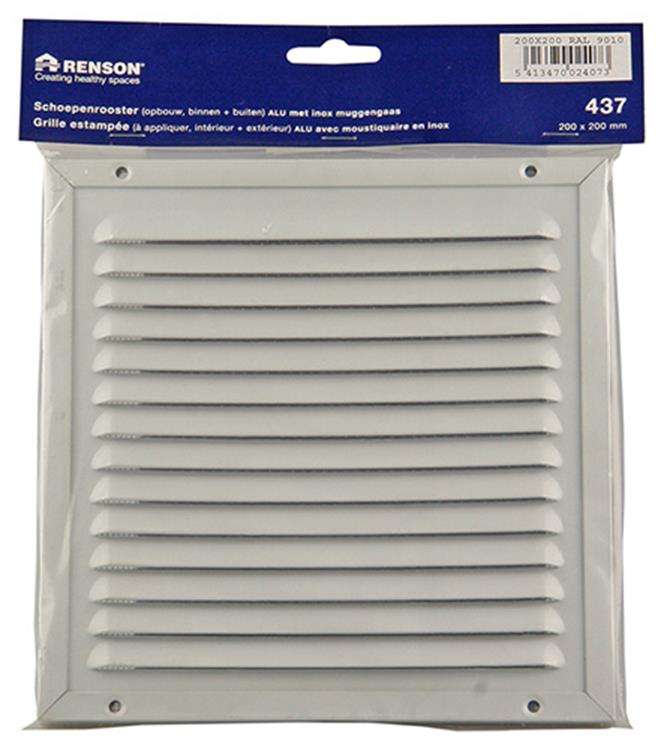 Renson 1006348 – Flügelgitter + Rahmen + Moskitonetz. Konstruktion 437 ral9010 200x200mm | 2 Stk