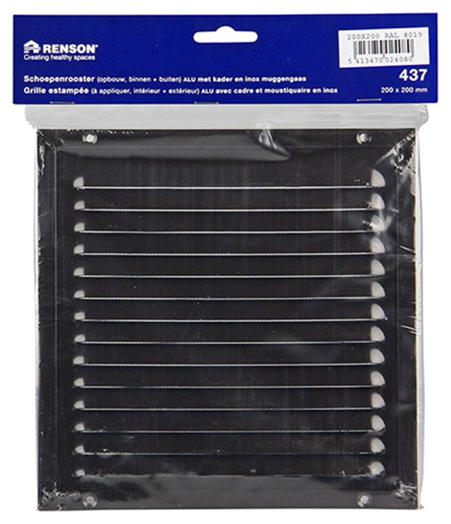 Renson 1006349 – Flügelgitter + Rahmen + Moskitonetz. Konstruktion 437 ral8019 200x200mm | 2 Stk