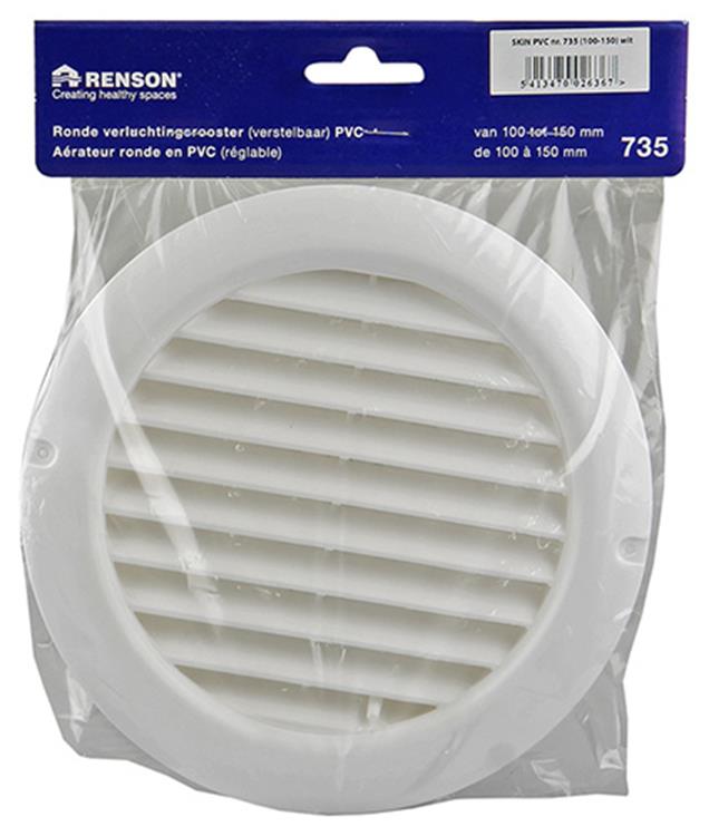 Renson 1006376 – rundes, verstellbares Einbaugitter. 735 PVC RAL 9010 ø 100-150 | 2 Stk
