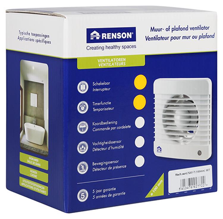 Renson 1006445 – mechanischer Ventilator mit Timer 7201t weiß ø 100 | 2 Stk