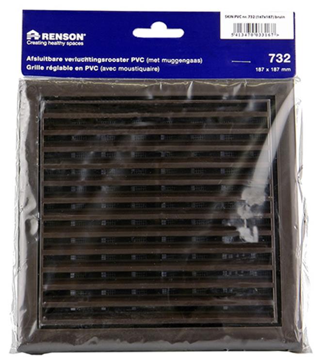 Renson 1006369 – verstellbare Gitterfläche. 732 PVCRAL 8019 187x187mm | 2 Stk