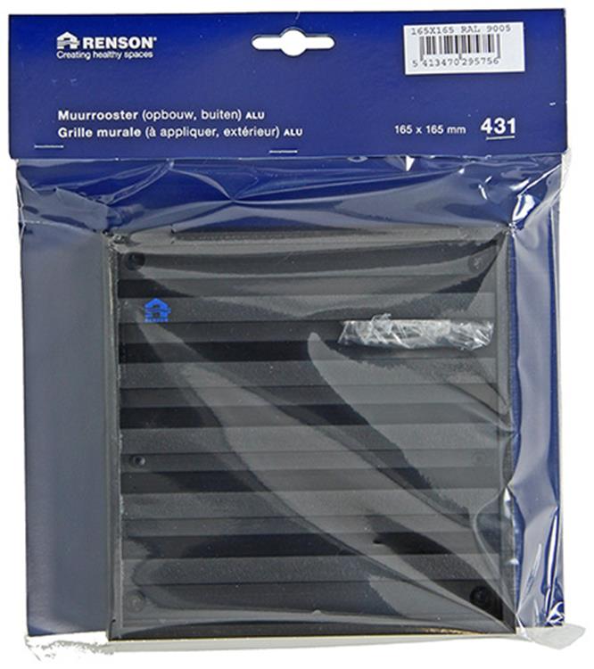 Renson 1057988 – Aufputz-Wandgitter mit Netz 431 (165 x 165) RAL 9005 schwarz | 2 Stk