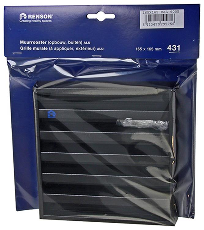 Renson 1057988 – Aufputz-Wandgitter mit Netz 431 (165 x 165) RAL 9005 schwarz | 2 Stk