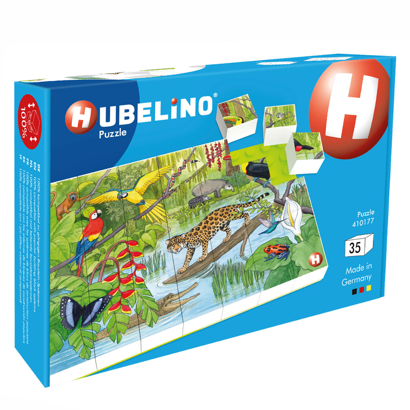 Hubelino -Block -Puzzle Wildtiere im tropischen Regenwald, 35st.